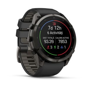 Ceas Garmin FENIX 9 PRO Titan DLC Carbon Gray curea din silicon negru